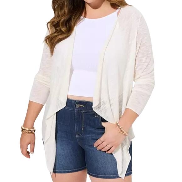 Torrid Slub Cream Drape Front Flowy Cardigan Plus Size 4X - Picture 1 of 8